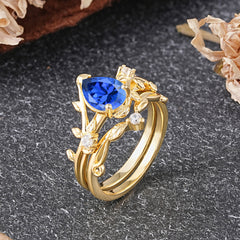 Elegant 3 - Prong Pear - Cut Sapphire Stackable Ring Ensemble