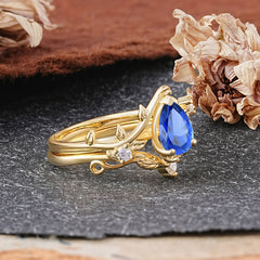 Elegant 3 - Prong Pear - Cut Sapphire Stackable Ring Ensemble