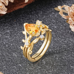 Elegant 3 - Prong Pear - Cut Citrine Stackable Ring Set