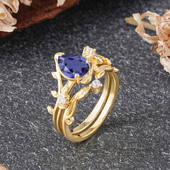 Elegant 3 - Prong Pear - Cut Tanzanite Stackable Ring Set