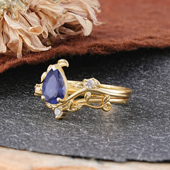 Elegant 3 - Prong Pear - Cut Tanzanite Stackable Ring Set