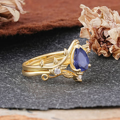Elegant 3 - Prong Pear - Cut Tanzanite Stackable Ring Set