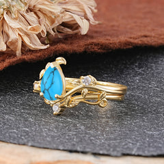 Elegant 3 - Prong Pear - Cut Turquoise Stackable Ring Set