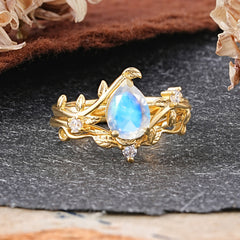 Elegant 3 - Prong Pear - Cut Moonstone Stackable Ring Set