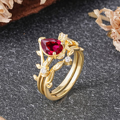 Elegant 3 - Prong Pear - Cut Natural Ruby Stackable Ring Set