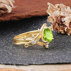 Elegant 3 - Prong Pear - Cut Peridot Stackable Ring Set