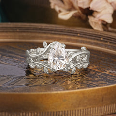 Artistic Vine  Themed 4 - Prong Pear Cut Moissanite Stackable Rings