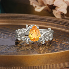 Artistic Vine  Themed 4 - Prong Pear Cut Citrine Stackable Rings