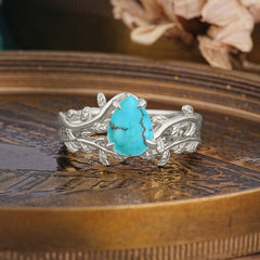 Artistic Vine Themed 4 - Prong Pear Cut Turquoise Stackable Rings
