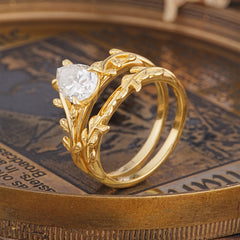 Artistic Vine  Themed 4 - Prong Pear Cut Moissanite Stackable Rings