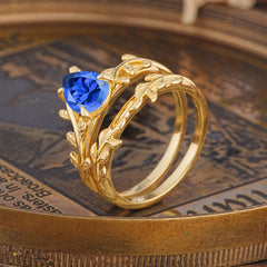 Artistic Vine  Themed 4 - Prong Pear Cut Sapphire Stackable Rings