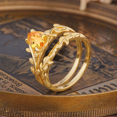 Artistic Vine  Themed 4 - Prong Pear Cut Citrine Stackable Rings