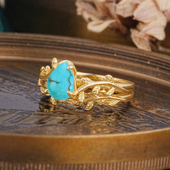 Artistic Vine Themed 4 - Prong Pear Cut Turquoise Stackable Rings