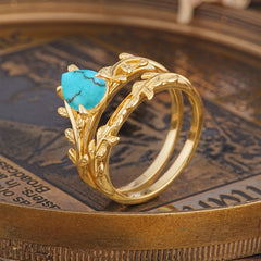 Artistic Vine Themed 4 - Prong Pear Cut Turquoise Stackable Rings