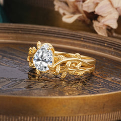 Artistic Vine  Themed 4 - Prong Pear Cut  Lab Diamond Stackable Rings