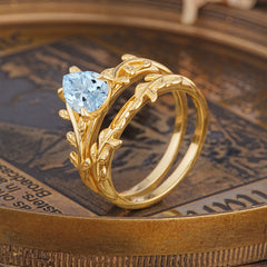 Artistic Vine Themed 4 - Prong Pear Cut Aquamarine Stackable Rings