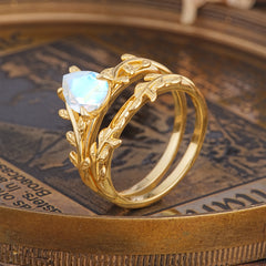 Artistic Vine  Themed 4 - Prong Pear Cut Moonstone Stackable Rings