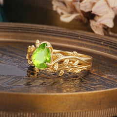 Artistic Vine  Themed 4 - Prong Pear Cut Peridot Stackable Rings