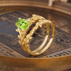 Artistic Vine  Themed 4 - Prong Pear Cut Peridot Stackable Rings