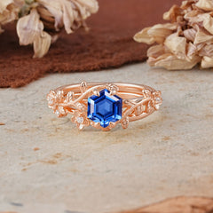 Naturalistic 4 - Prong Hexagon - Cut Sapphire Ring Sets