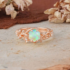 Naturalistic 4 - Prong Hexagon - Cut Opal Ring Sets