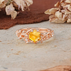 Naturalistic 4 - Prong Hexagon - Cut Citrine Ring Sets