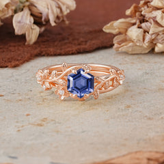 Naturalistic 4 - Prong Hexagon - Cut Tanzanite Ring Sets