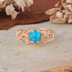 Naturalistic 4 - Prong Hexagon - Cut Turquoise Ring Sets
