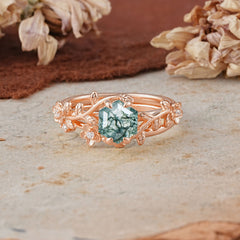 Naturalistic 4 - Prong Hexagon - Cut Natural Moss Agate Ring Sets