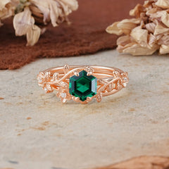Naturalistic 4 - Prong Hexagon - Cut Emerald Ring Sets