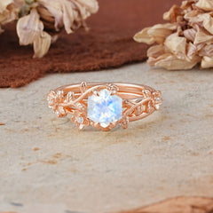 Naturalistic 4 - Prong Hexagon - Cut Moonstone Ring Sets