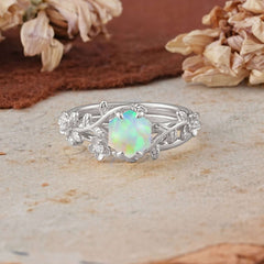 Naturalistic 4 - Prong Hexagon - Cut Opal Ring Sets