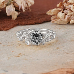 Naturalistic 4 - Prong Hexagon - Cut Natural Black Rutilated Quartz Ring Sets