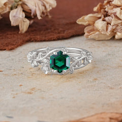 Naturalistic 4 - Prong Hexagon - Cut Emerald Ring Sets