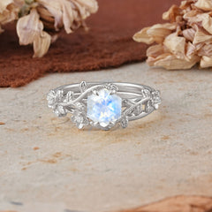 Naturalistic 4 - Prong Hexagon - Cut Moonstone Ring Sets
