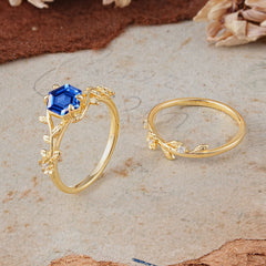 Naturalistic 4 - Prong Hexagon - Cut Sapphire Ring Sets