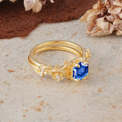 Naturalistic 4 - Prong Hexagon - Cut Sapphire Ring Sets