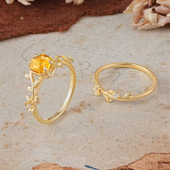 Naturalistic 4 - Prong Hexagon - Cut Citrine Ring Sets