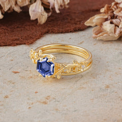 Naturalistic 4 - Prong Hexagon - Cut Tanzanite Ring Sets