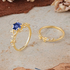 Naturalistic 4 - Prong Hexagon - Cut Tanzanite Ring Sets