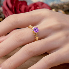 Naturalistic 4 - Prong Hexagon - Cut Natural Amethyst Ring Sets
