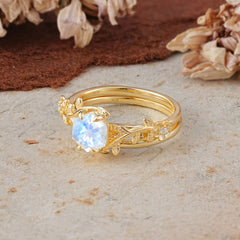Naturalistic 4 - Prong Hexagon - Cut Moonstone Ring Sets