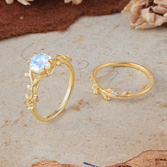 Naturalistic 4 - Prong Hexagon - Cut Moonstone Ring Sets