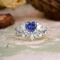 Nature - Inspired 3 - Prong Heart - Cut Natural Tanzanite Stackable Ring Set