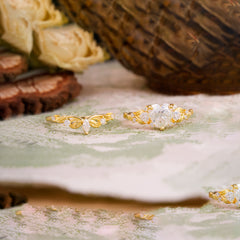 Nature - Inspired 3 - Prong Heart - Cut Moissanite Stackable Ring Set