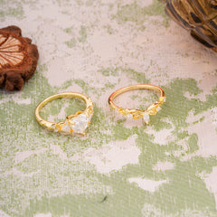 Nature - Inspired 3 - Prong Heart - Cut Moissanite Stackable Ring Set