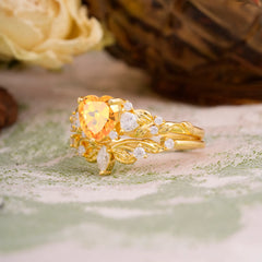Nature - Inspired 3 - Prong Heart - Cut Natural Citrine Stackable Ring Set