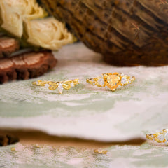 Nature - Inspired 3 - Prong Heart - Cut Natural Citrine Stackable Ring Set