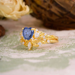 Nature - Inspired 3 - Prong Heart - Cut Natural Tanzanite Stackable Ring Set