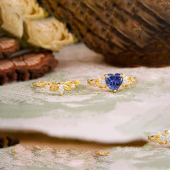 Nature - Inspired 3 - Prong Heart - Cut Natural Tanzanite Stackable Ring Set